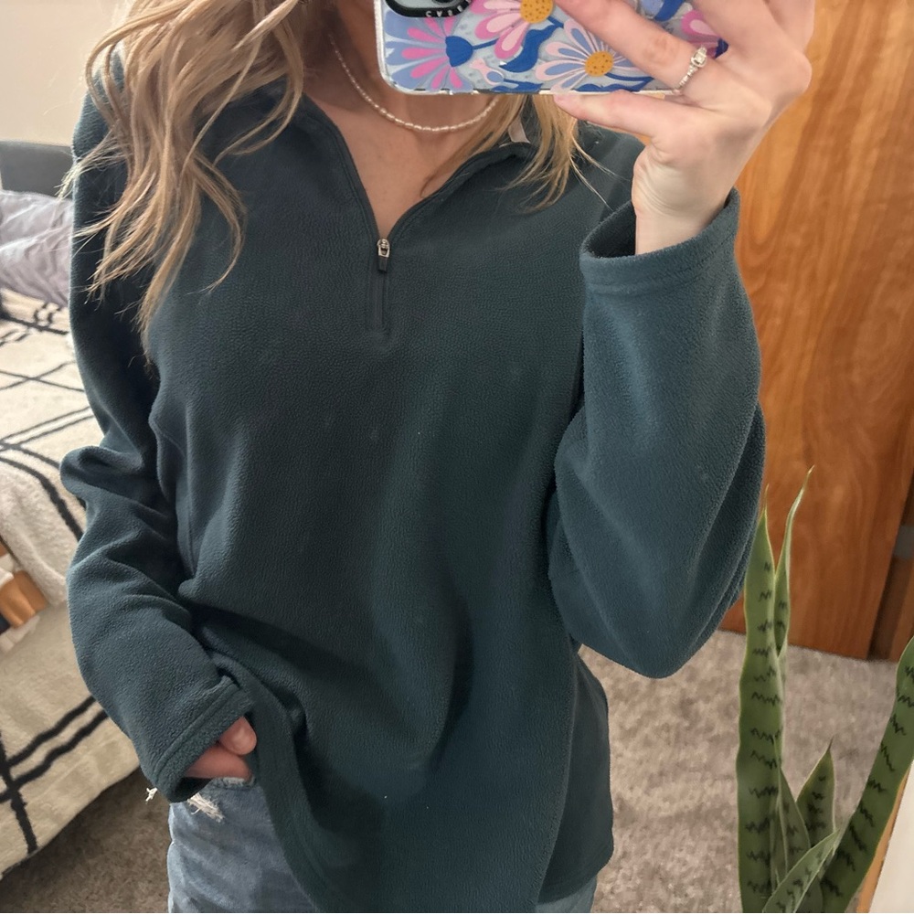 Eddie Bauer Dark Teal Quarter-Zip Fleece Pullover
